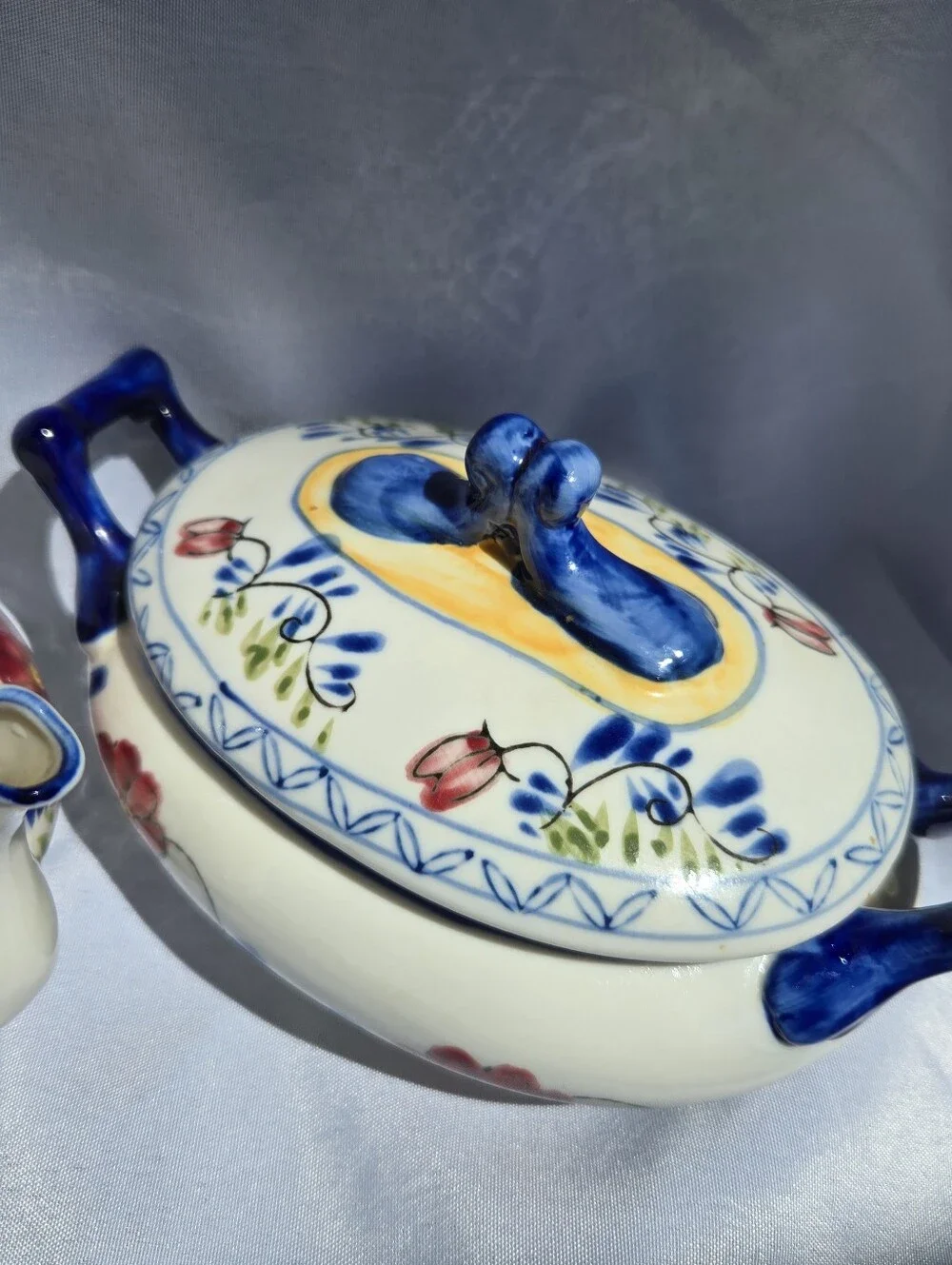 Vintage Hand-Painted Floral Porcelain Teapot & Covered Dish Set Unmarked